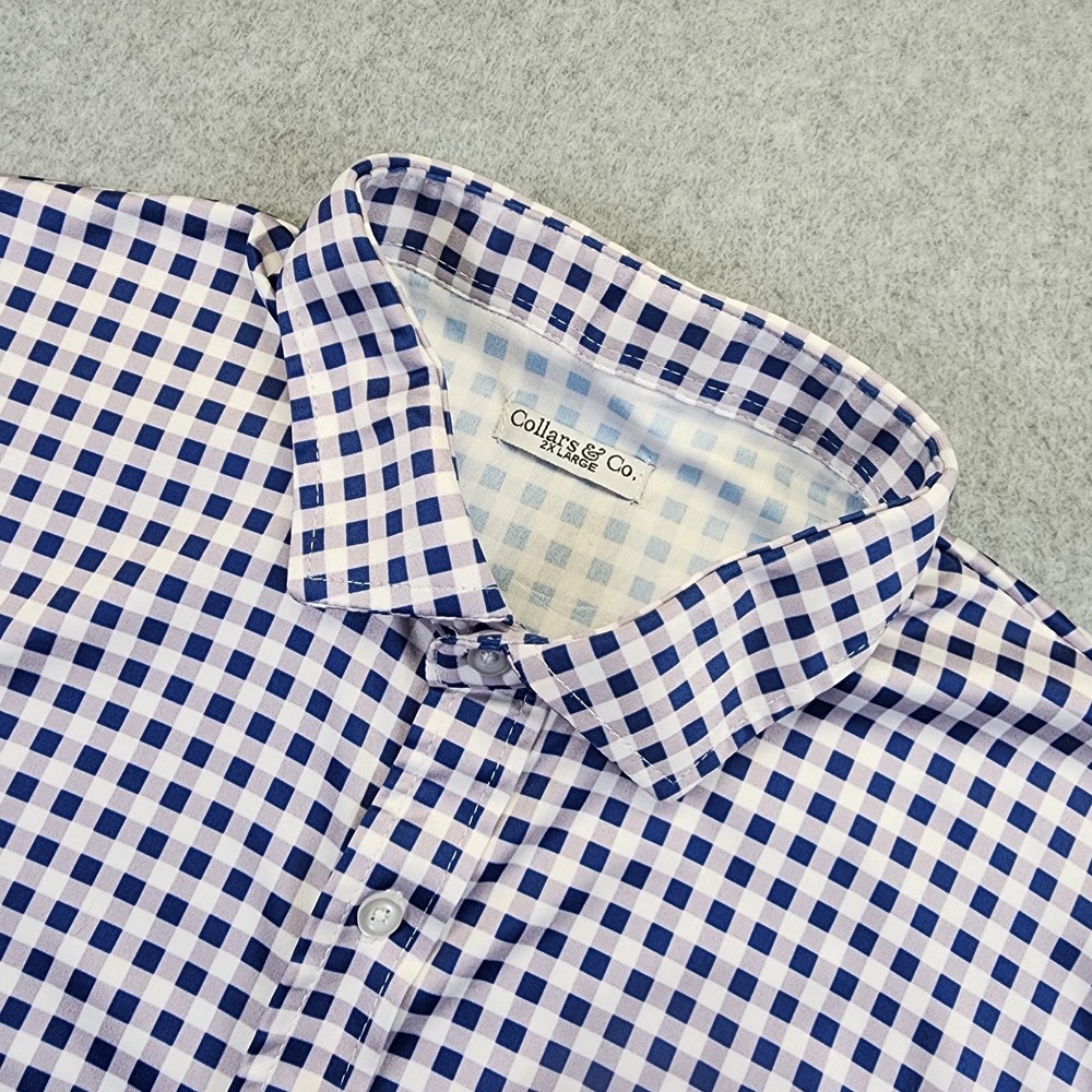Collars & Co Mens 2XL XXL Long Sleeve Button Shirt‎ Gingham Check Performance